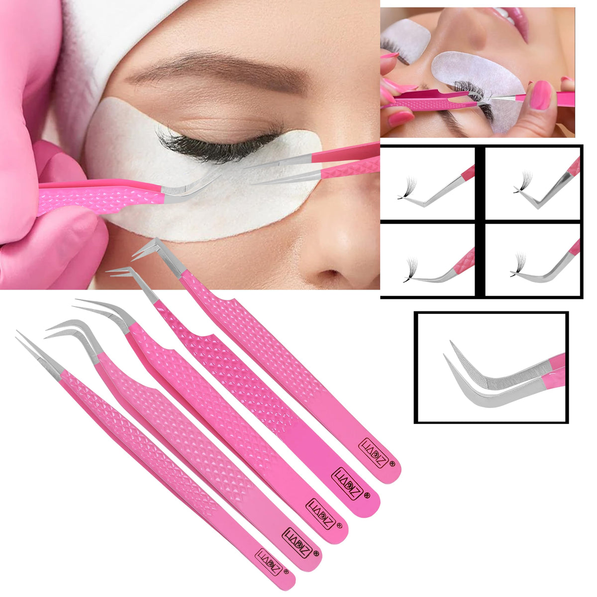 HADIZ tweezers in use isolating a natural lash for accurate placement