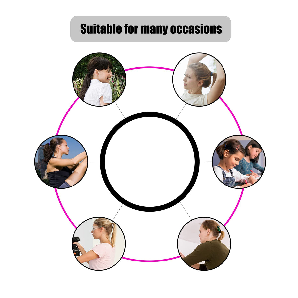 Hageolan hair tie in a ponytail demonstrating firm hold without damage
