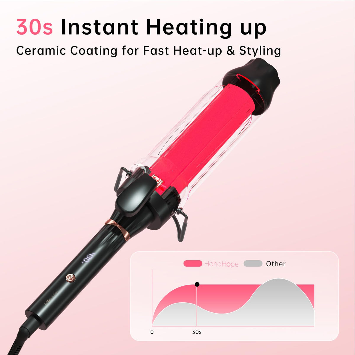 hahahope curling iron creating loose waves on long hair for volume