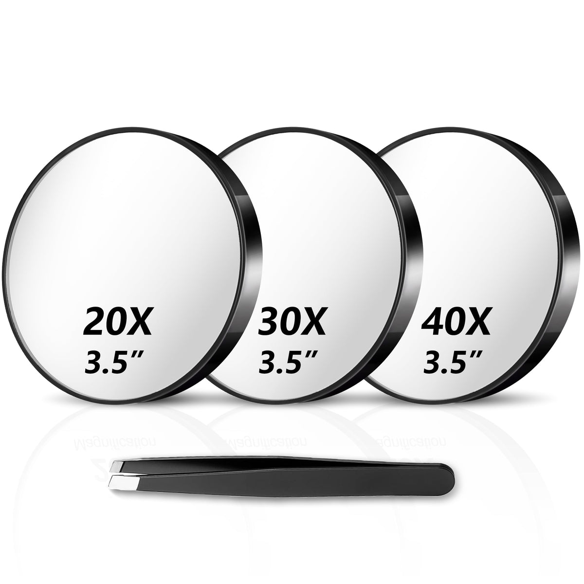 Haikopoon front view three magnifying mirrors, clear optics for precise grooming