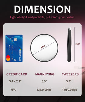 Haikopoon mirror next to credit card for scale, compact and portable