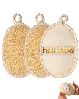 haikuluo three-pack front view showing oval sponges and hanging loops, promotes organized storage
