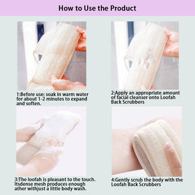 haikuluo in use in shower, reaches mid-back for independent cleansing
