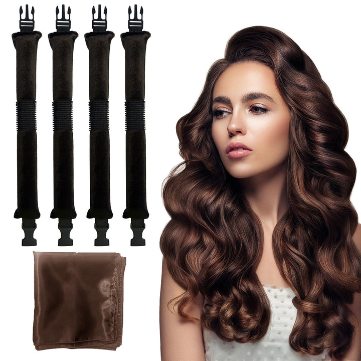 HAIOLORPRO front view of velvet curlers showing compact four-piece set and satin square for easy styling
