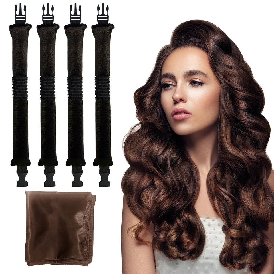 HAIOLORPRO front view of velvet curlers showing compact four-piece set and satin square for easy styling