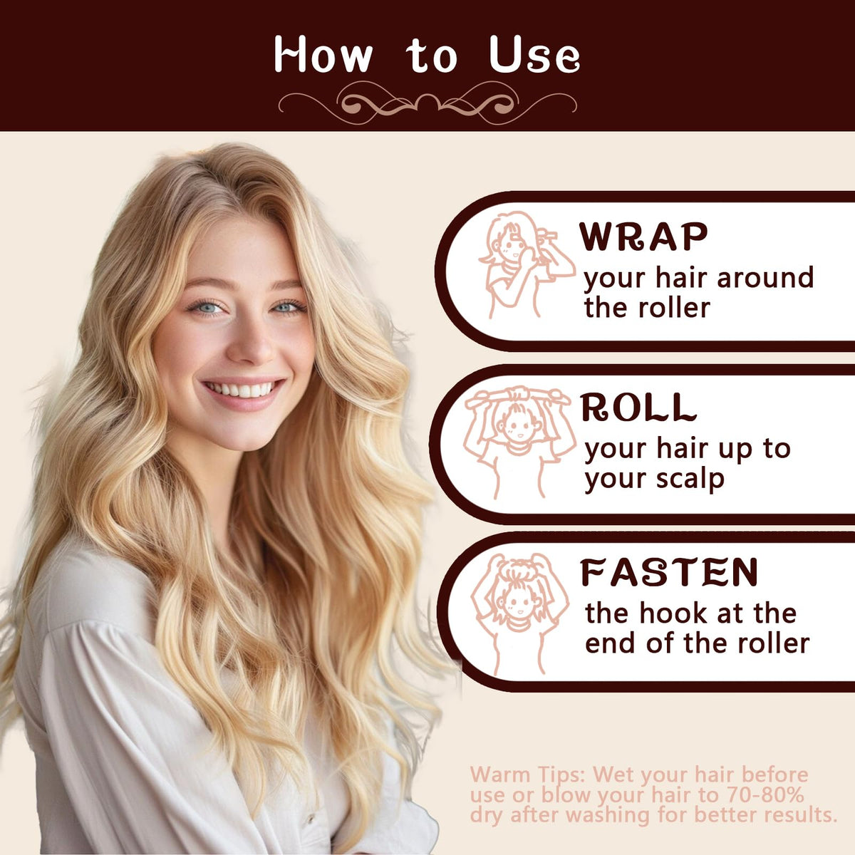 HAIOLORPRO curling rod in use on pillow showing comfortable overnight styling for heatless curls