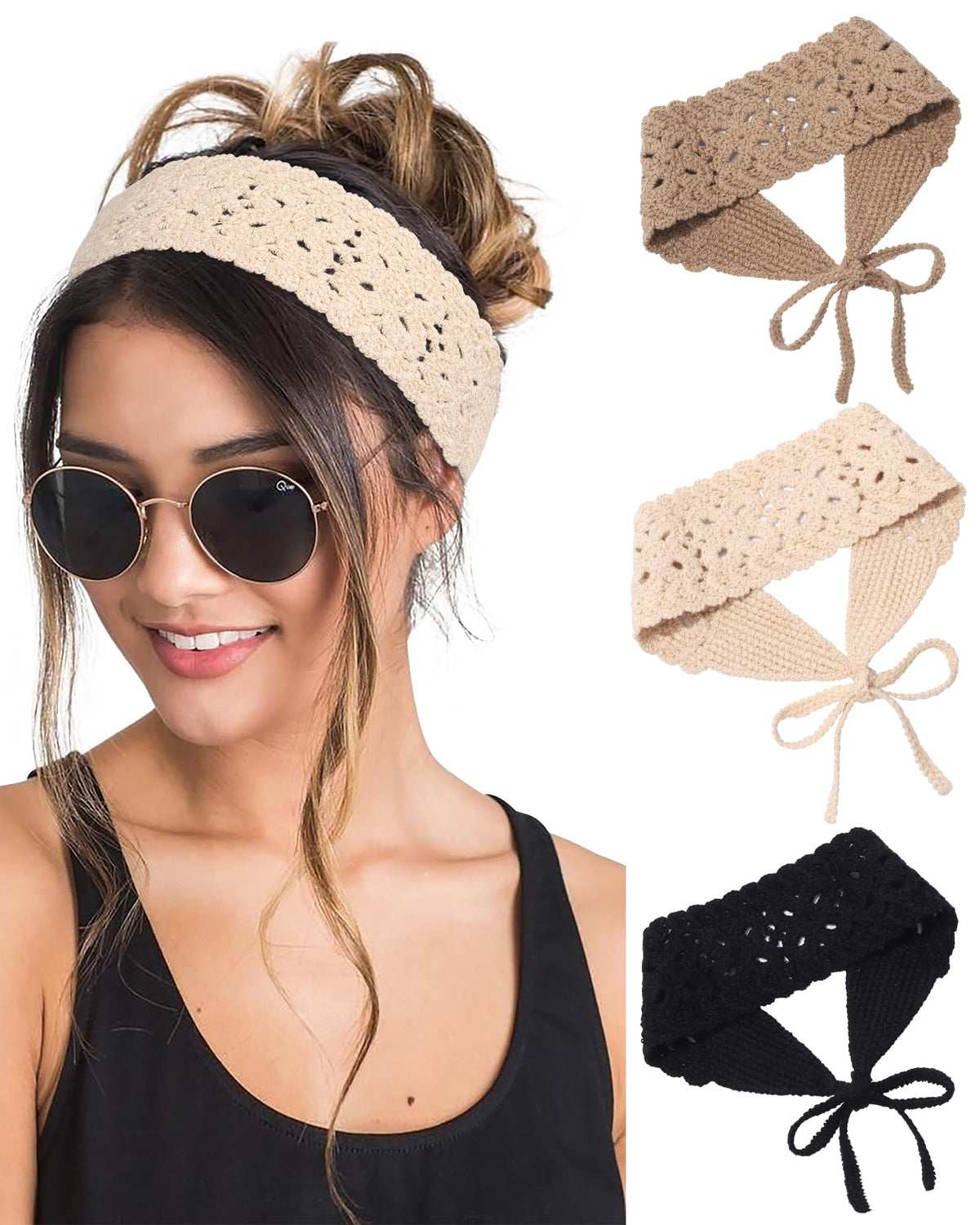 HAIMEIKANG three headbands front view showing color set and neat packaging benefit: easy outfit matching