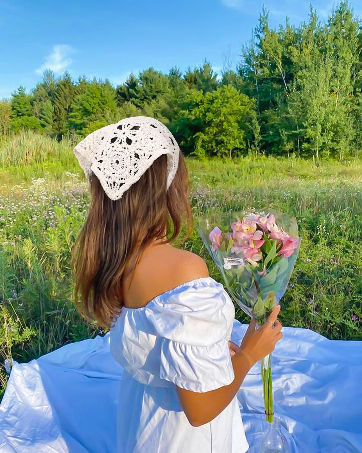 HAIMEIKANG styled with a sundress in a lifestyle shot to show boho outfit pairing