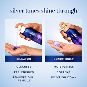 Hair Biology styled silver hair after use showing brighter, smoother results