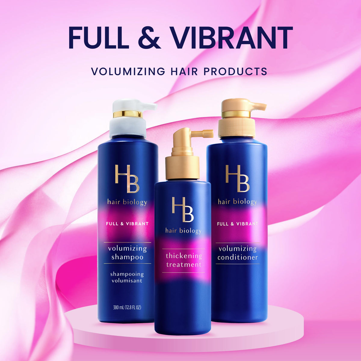 Hair Biology shampoo pump close-up demonstrating effortless dispensing