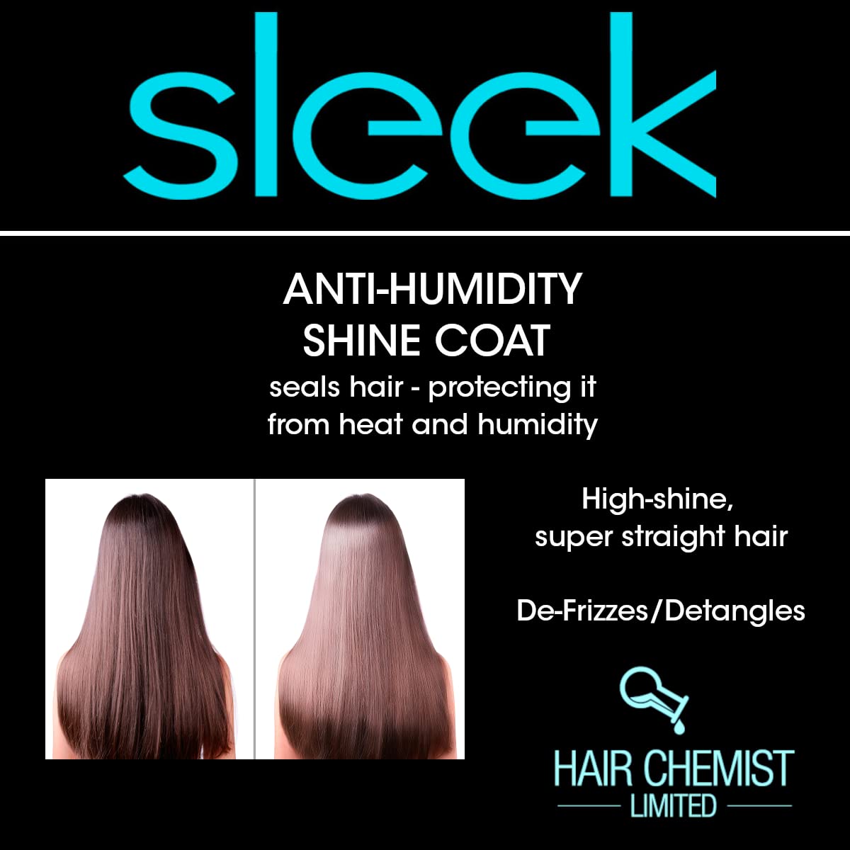 Hair Chemist before and after smiling client showing frizz control and smoother hair