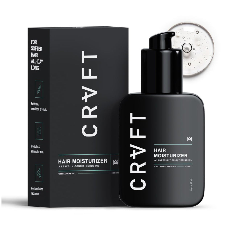 Hair Craft Co. front packaging showing CRVFT 3oz bottle and benefit of daily hydration