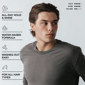 Hair Craft Co. model with short hair styled using CRVFT, displays medium hold and shine