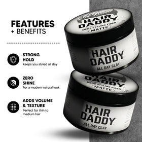 HAIR DADDY close-up of clay texture highlighting fibrous matte finish for strong hold