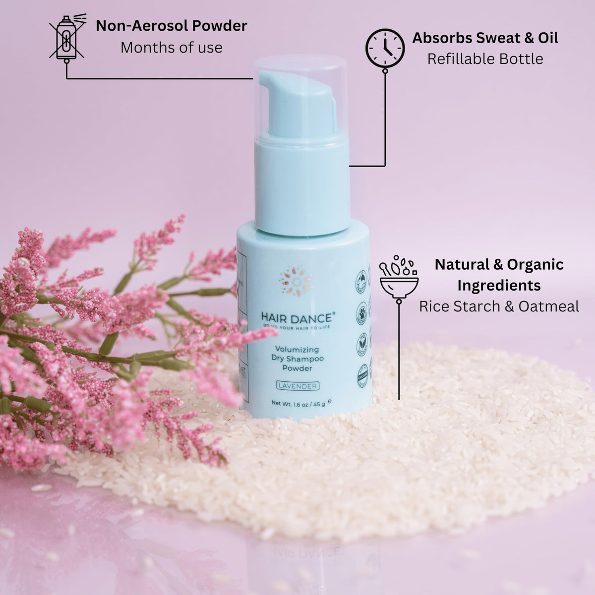 Hair Dance close powder texture highlighting fine absorbent particles
