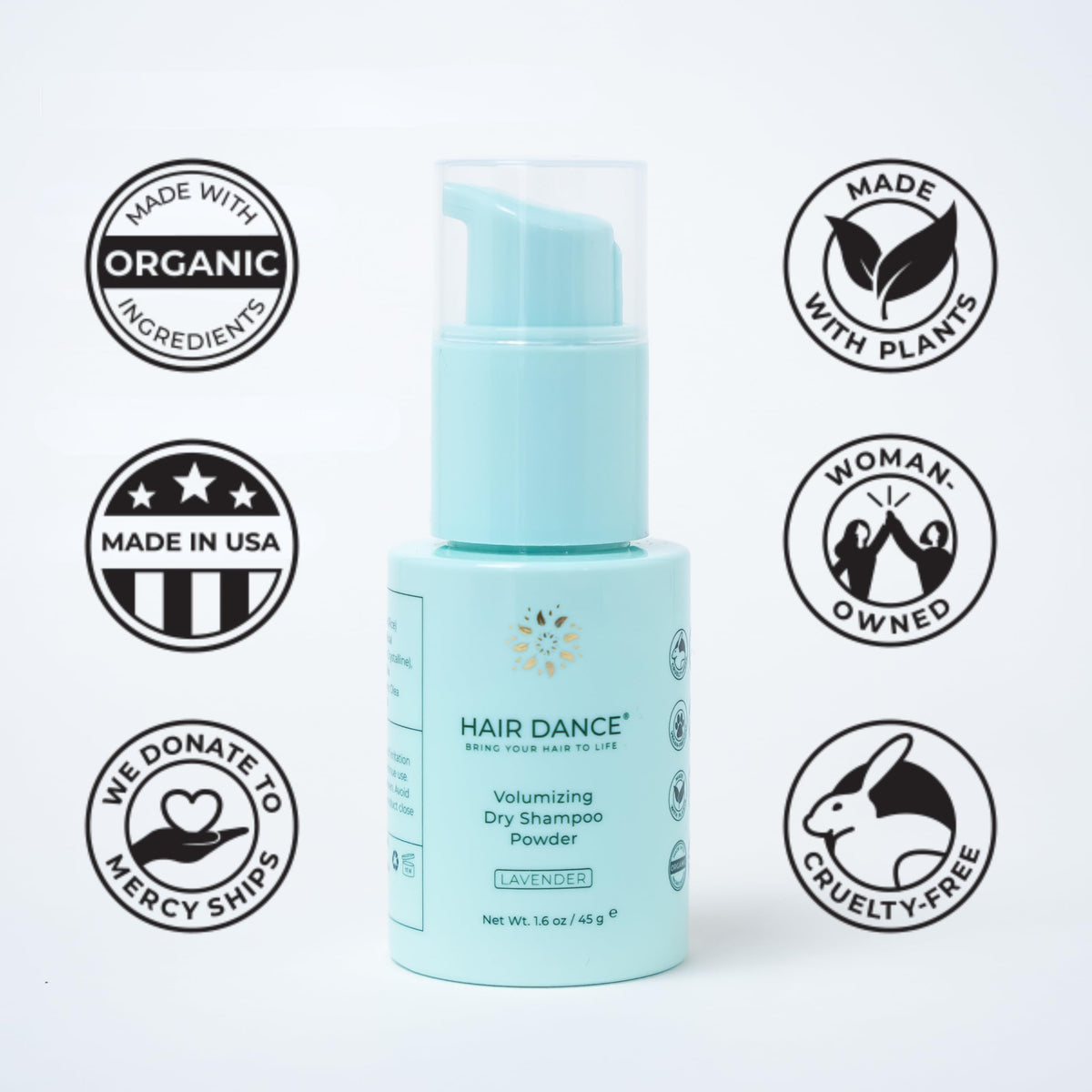 Hair Dance label detail listing natural ingredients and no benzene