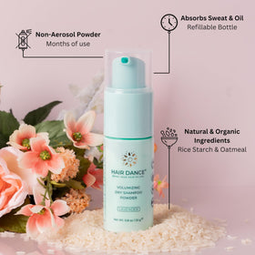 Hair Dance open jar showing fine powder texture for fast oil absorption benefit