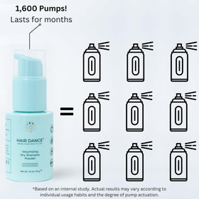 Hair Dance size comparison in hand showing 1.6 ounce portability