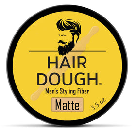 Hair Dough front jar showing product packaging and matte styling benefit