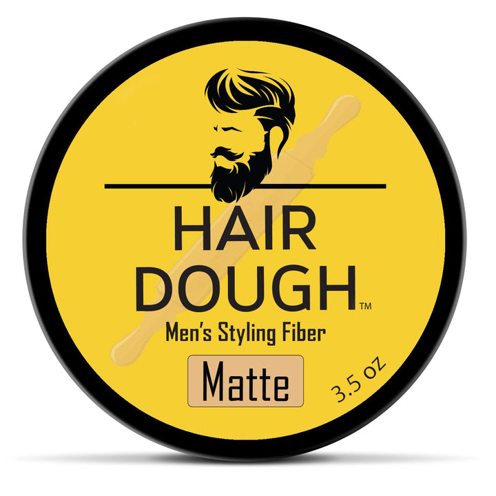 Hair Dough front jar showing product packaging and matte styling benefit