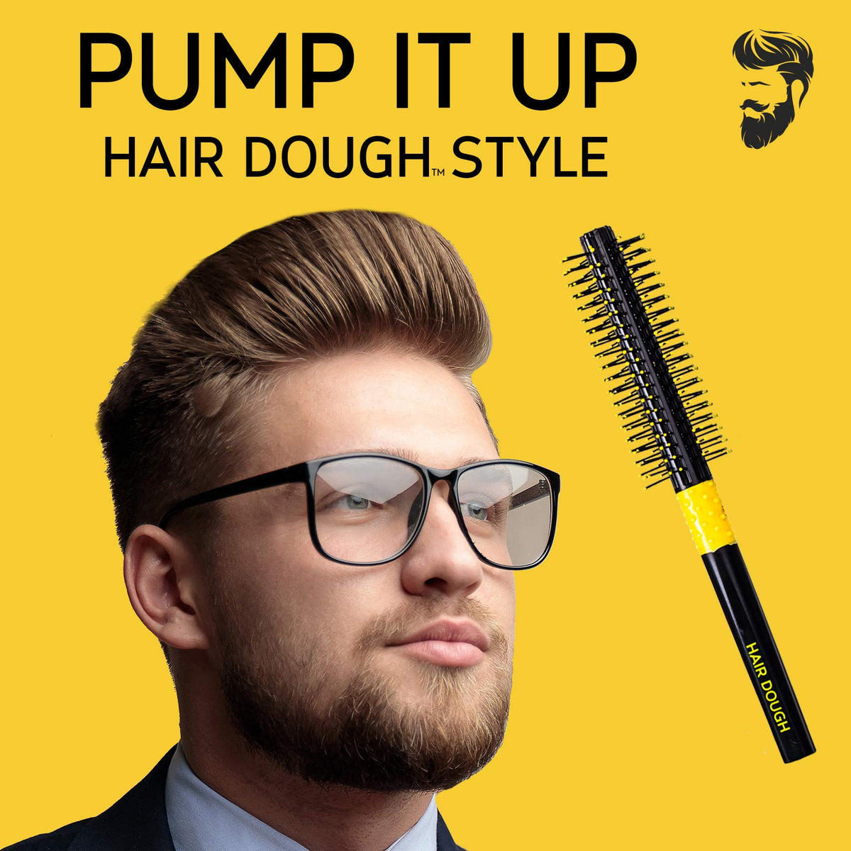 Hair Dough quiff roller small in hand scale demonstrating portable size for on-the-go grooming