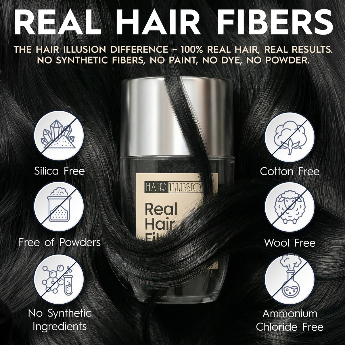 Hair Illusion close-up of natural fiber texture for authentic blend and realistic volume