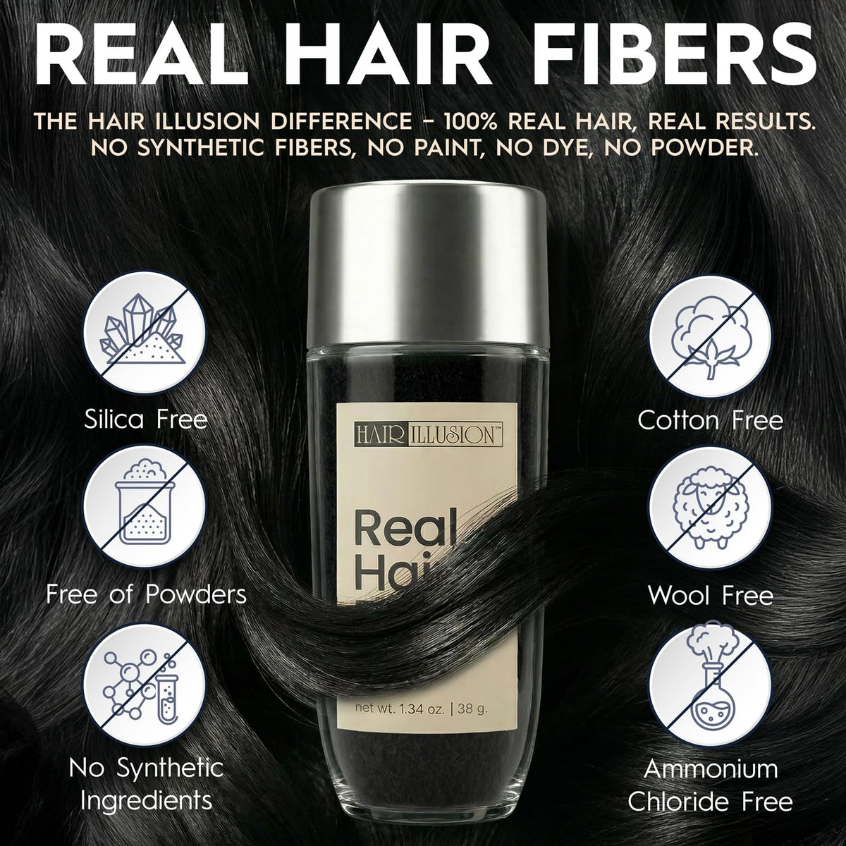Close-up of Hair Illusion fibers texture demonstrating natural human-hair appearance