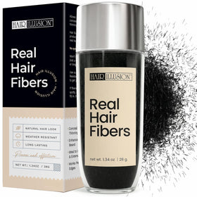 Hair Illusion jar front view showing brand and black fiber packaging benefit concealment