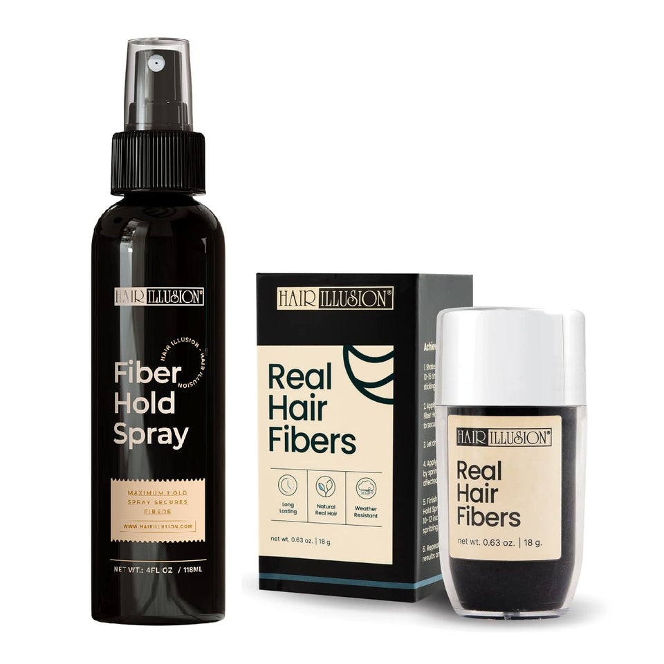 hair illusion jar front view showing black fibers and label for natural coverage