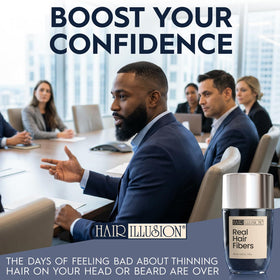 Hair Illusion lifestyle image of person smiling with fuller hair for renewed confidence