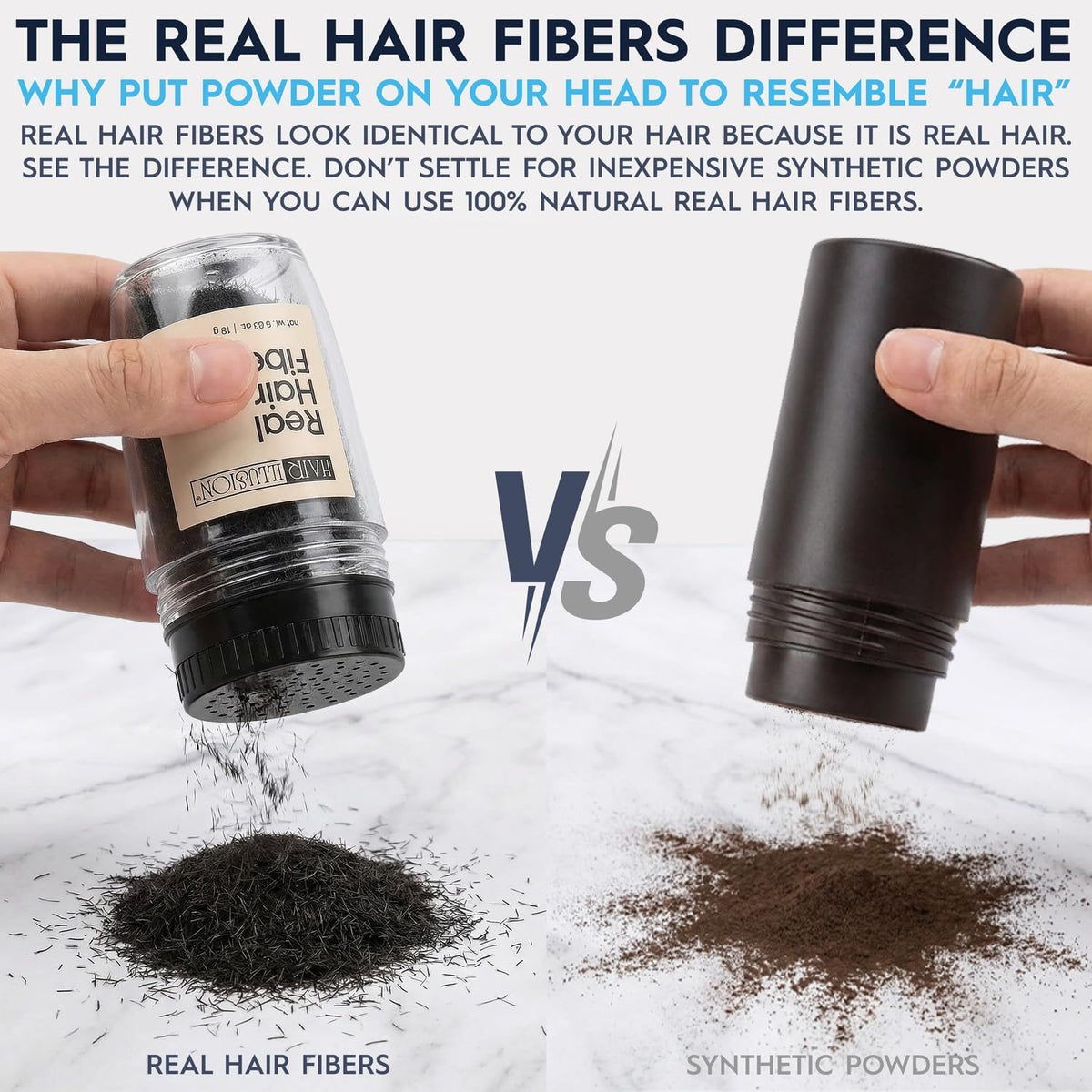 hair illusion fibers matched to dark hair texture for undetectable finish