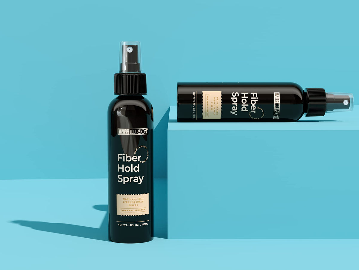 Hair Illusion in-use on scalp securing fibers for natural-looking coverage