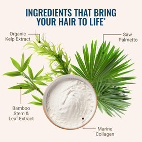 Hair La Vie capsules in hand to show size and daily serving scale