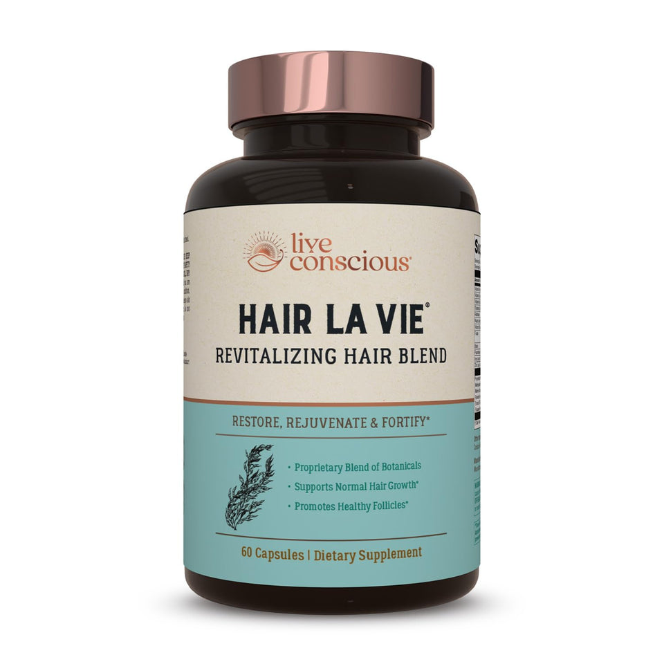 Hair La Vie front bottle view showing label and benefits