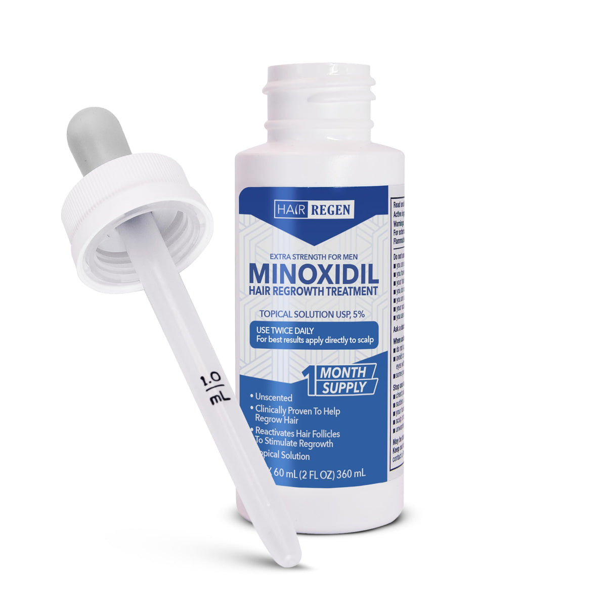 Hair Regen dropper applying minoxidil to scalp offering precise, targeted application benefit