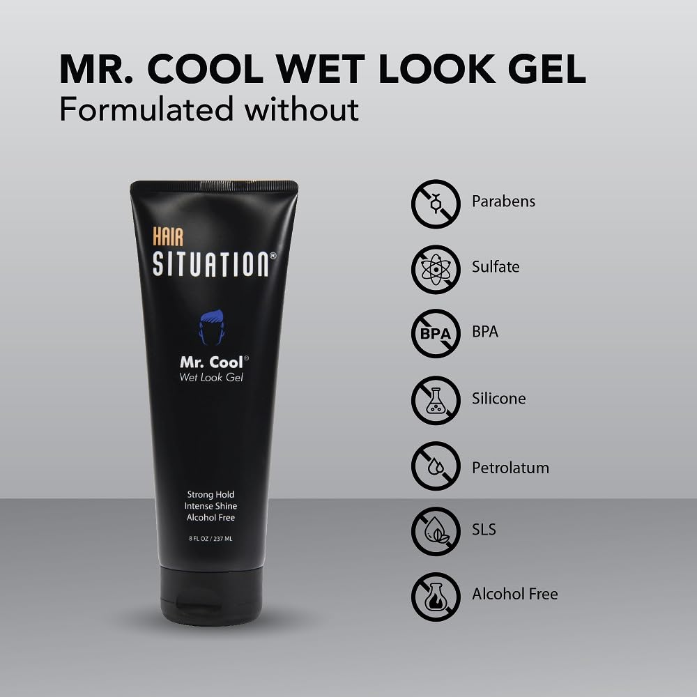Hair Situation used to create slick-back style with high-shine finish