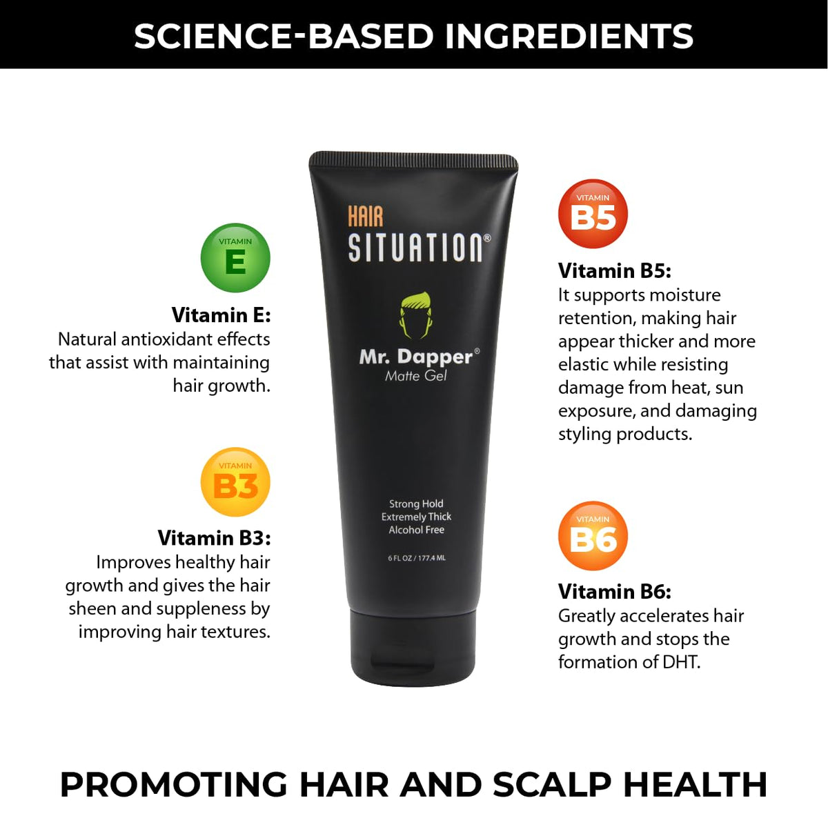 Hair Situation Mr. Dapper close-up ingredient label highlighting vitamin blend benefit