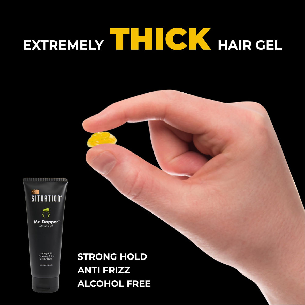 Hair Situation Mr. Dapper gel texture on fingertips illustrating thick hold benefit
