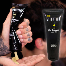 Hair Situation Mr. Dapper size comparison with hand indicating 6 fl oz portability benefit