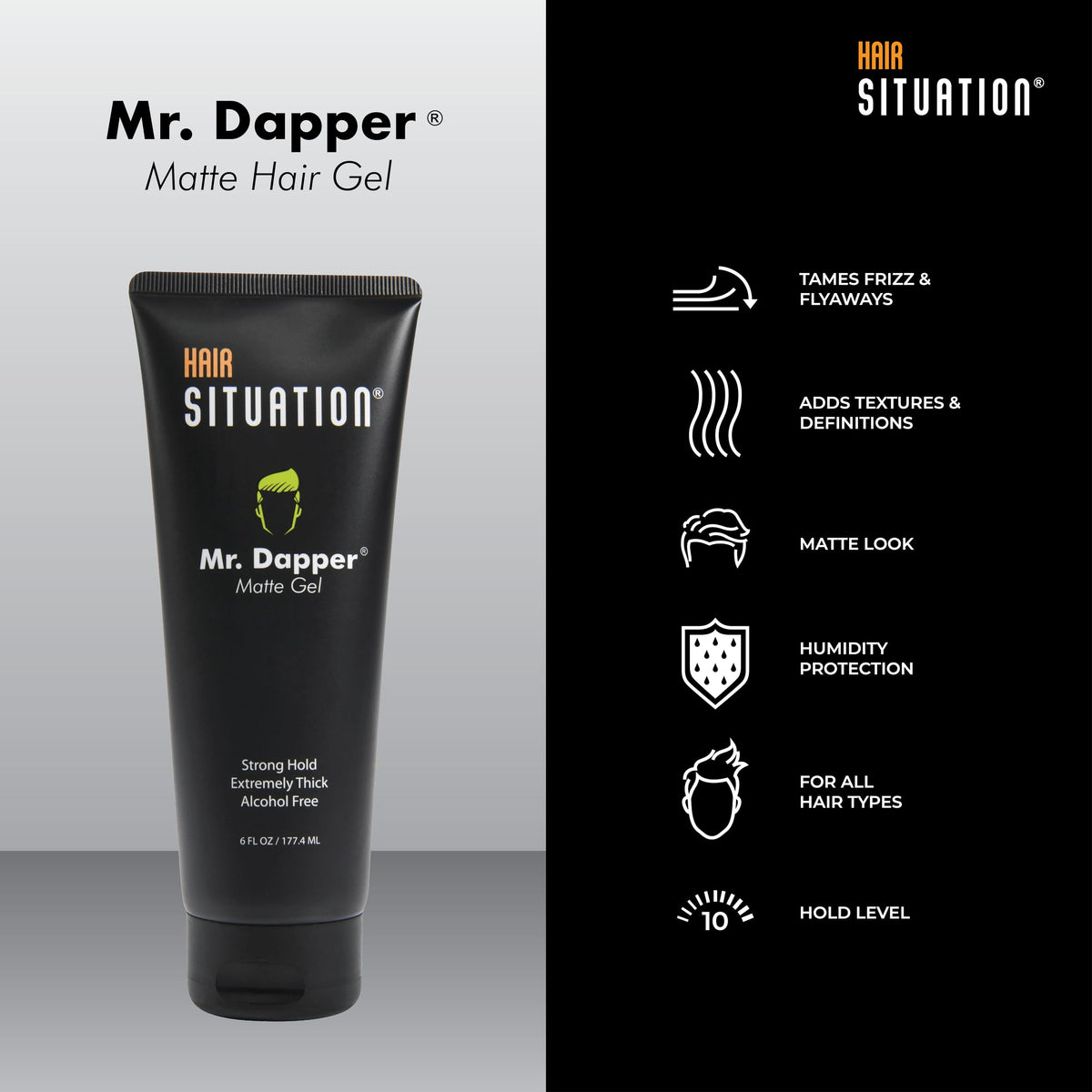 Hair Situation Mr. Dapper side profile of styled hair showing natural matte look benefit