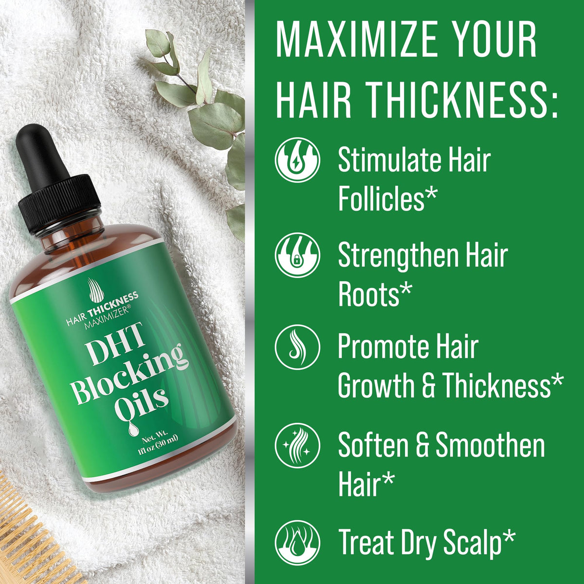 Hair Thickness Maximizer applied to scalp with fingertip massage for targeted benefit