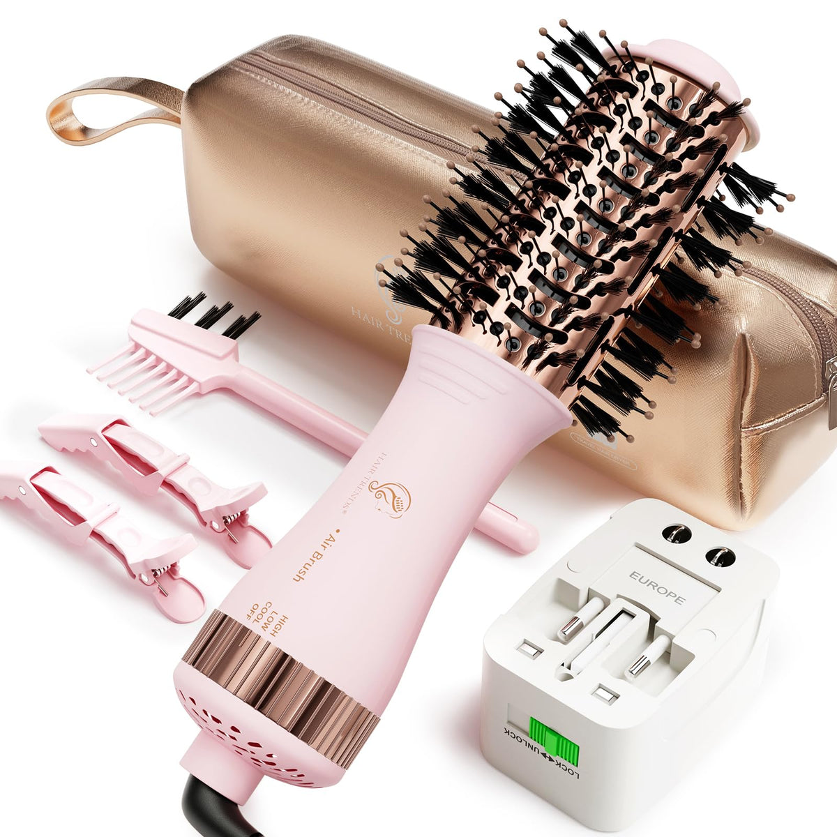 Hair Trends front view mini hot air brush showing compact travel-friendly design