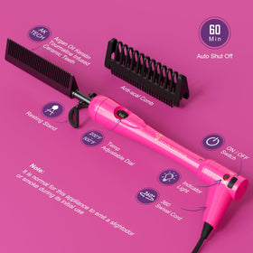 Hair Trends hot comb held in hand showing size and lightweight comfort for easy use