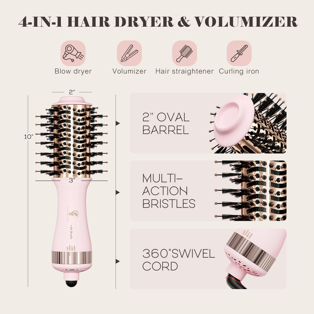 Hair Trends styler in use creating volume at roots in a travel setting