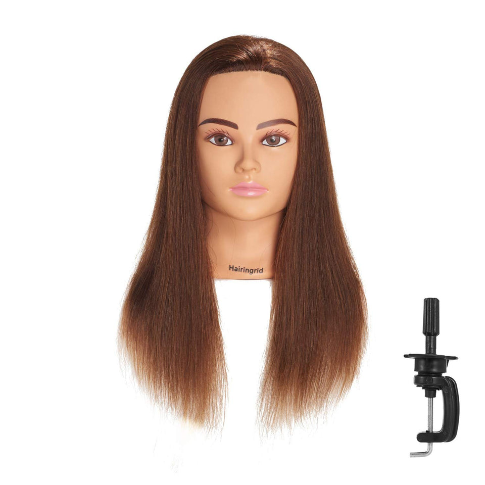 Hairingrid front view mannequin head showing realistic face and long hair for training