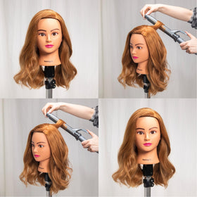 Hairingrid styled curls on mannequin demonstrating heat-styling results and learning benefit
