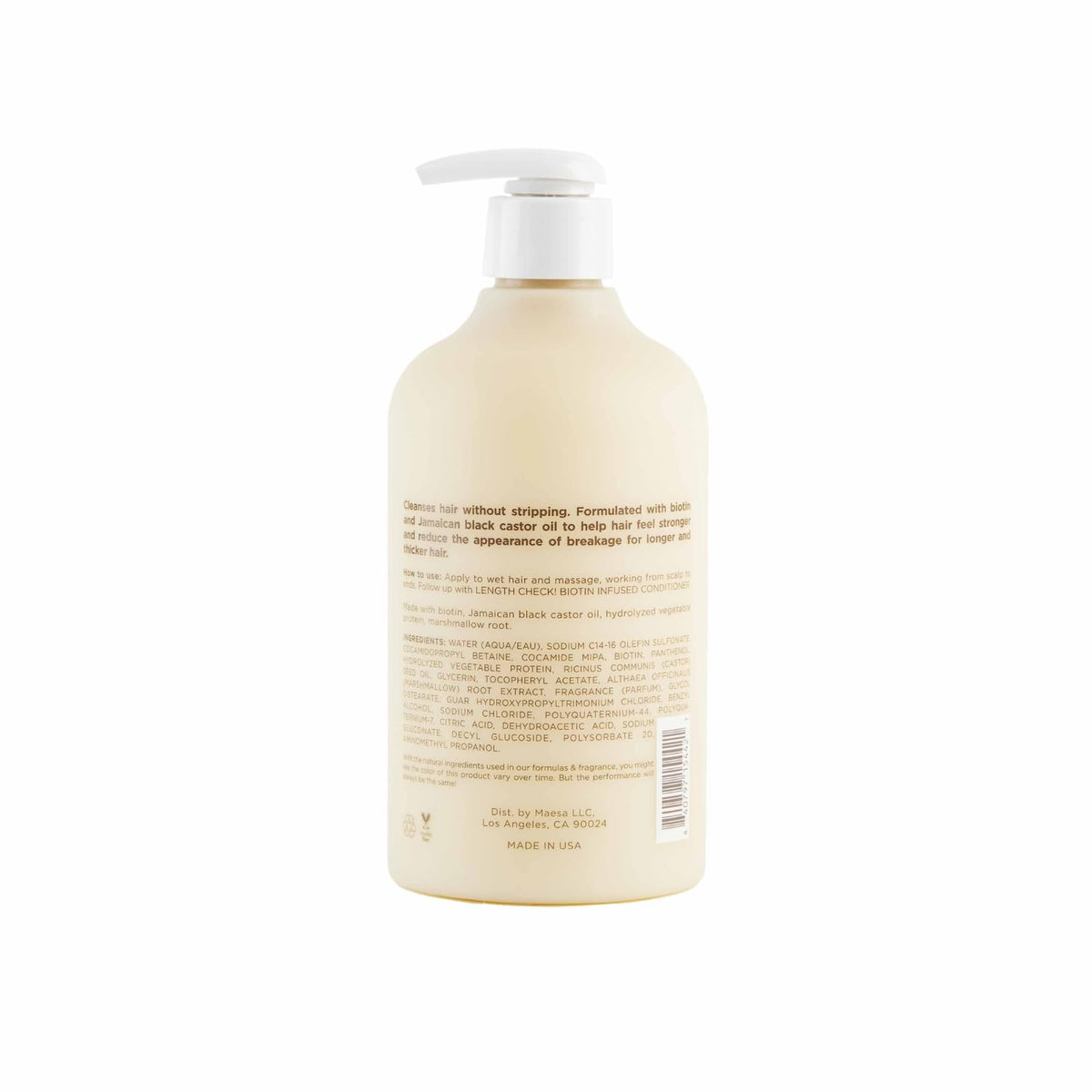 Hairitage back label ingredient list emphasizing biotin and castor oil benefits for transparency