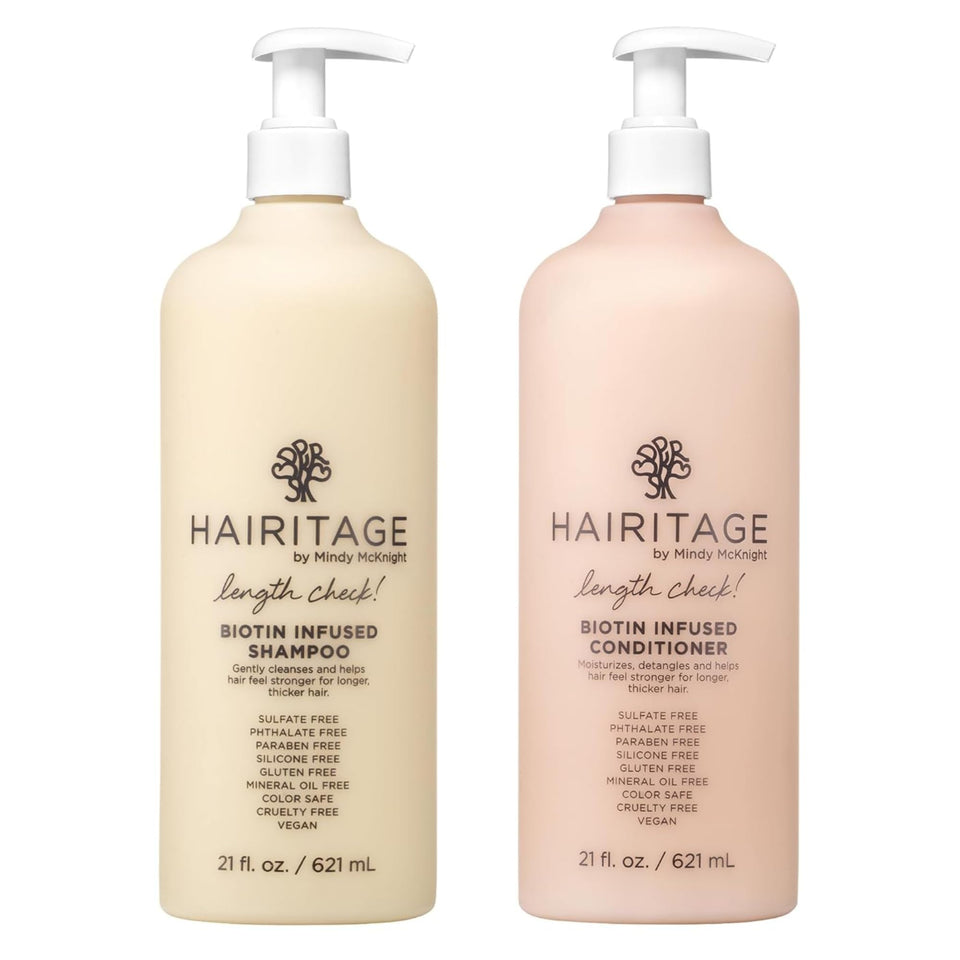 Hairitage front packaging showing shampoo and conditioner, conveys professional care