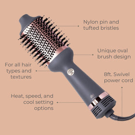 Hairitage close-up of ceramic tourmaline barrel for even heat and reduced frizz