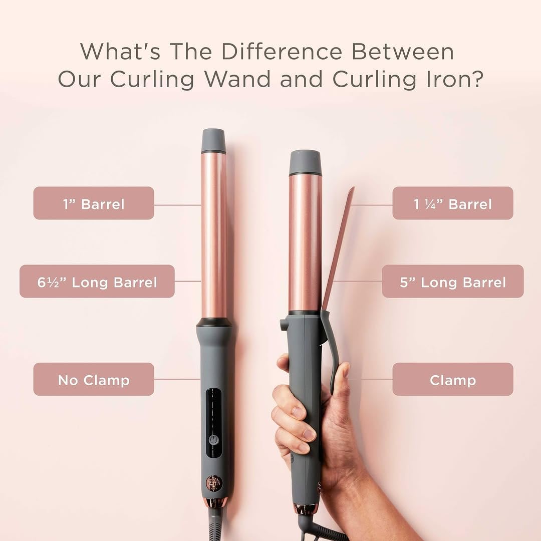 Hairitage Curl Envy size comparison beside a hand to show barrel length and travel-friendly design